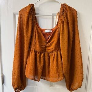 Women's Rust Ruched Crop Blouse